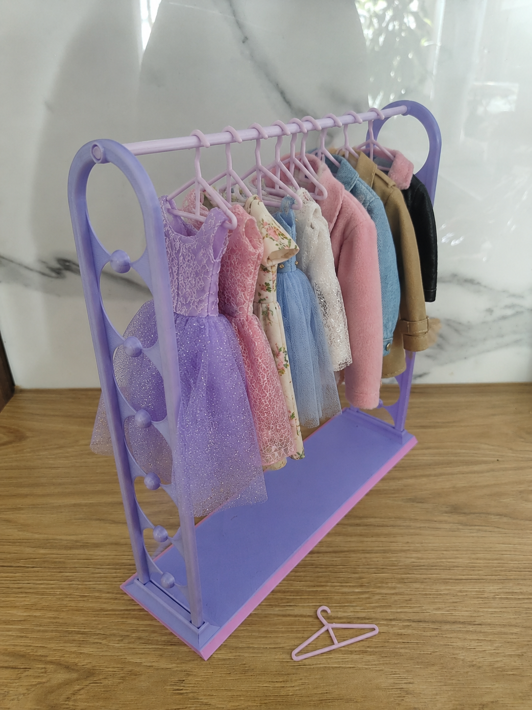 Doll clothes rack with hangers