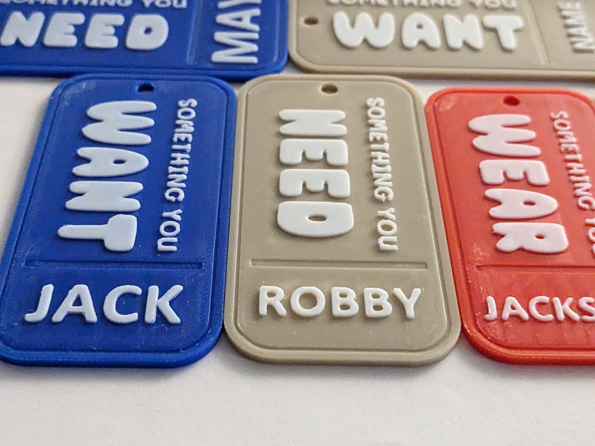 Want, Need, Wear, Read Gift Tags With Custom Names