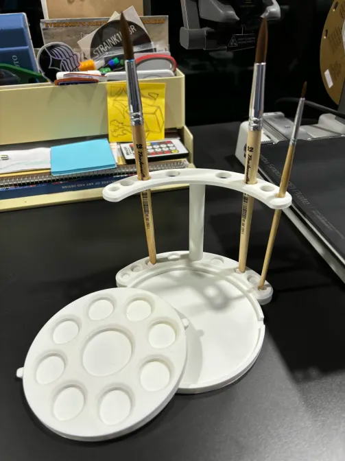 Paintbrush holder and paint palette dish