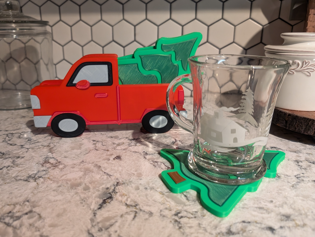 Christmas Tree Coaster Set with Truck Holder