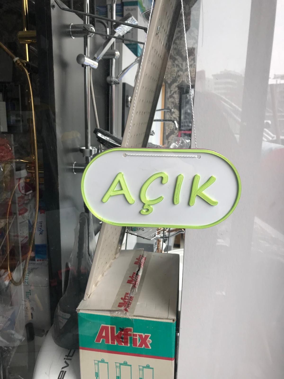 Double-Sided Open/Closed Sign (Açık/Kapalı)