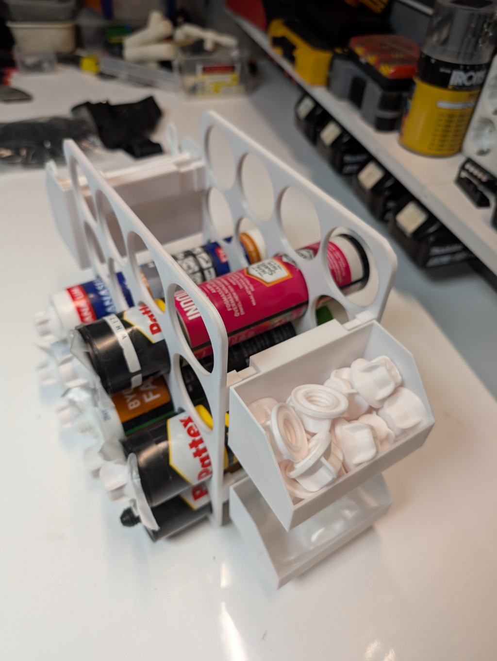 Bin storage Caulking and Spray can tube organizer