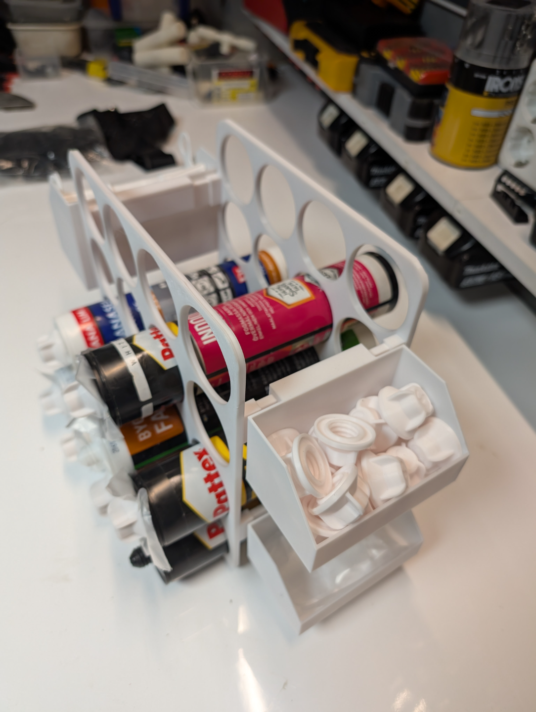 Bin storage Caulking and Spray can tube organizer