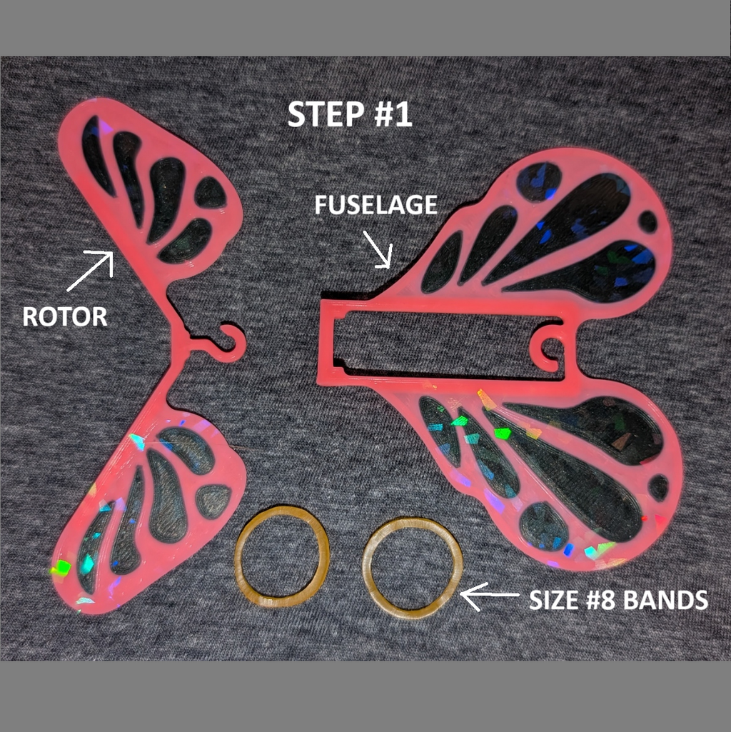 Rubber band powered flying butterfly prank