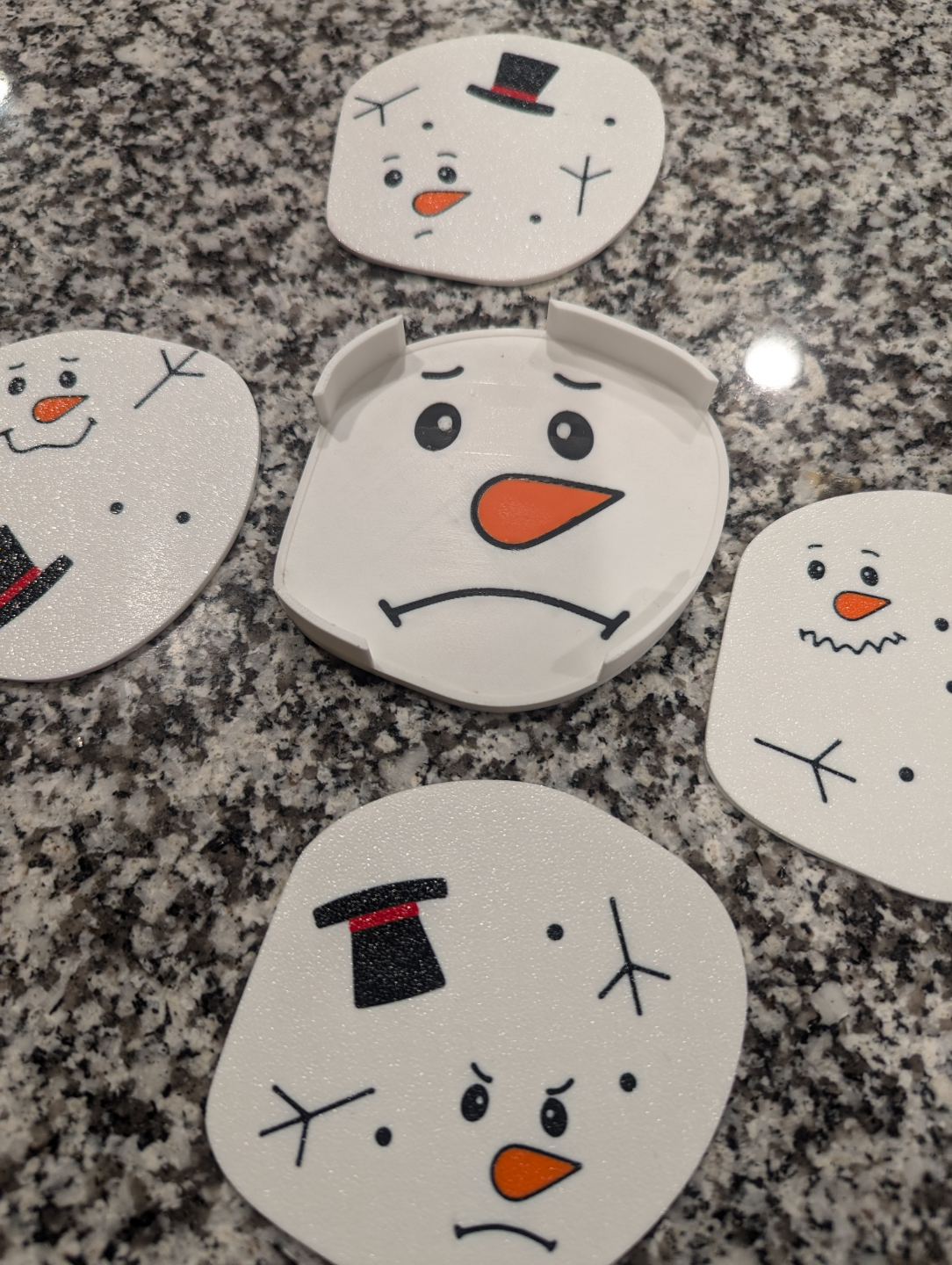 Melted Snowman Coaster Set + Holder - A Frosty End