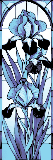Set of 3 Bookmarks - Blue and Lavender Blooming Iris flowers in Stained Glass