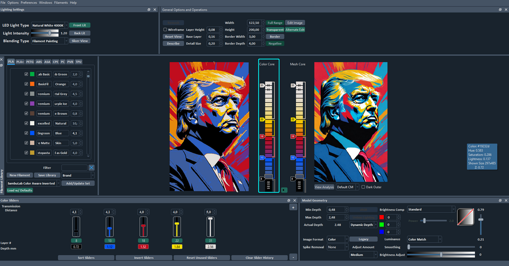 Hueforge Donald Trump - 5 colours printing