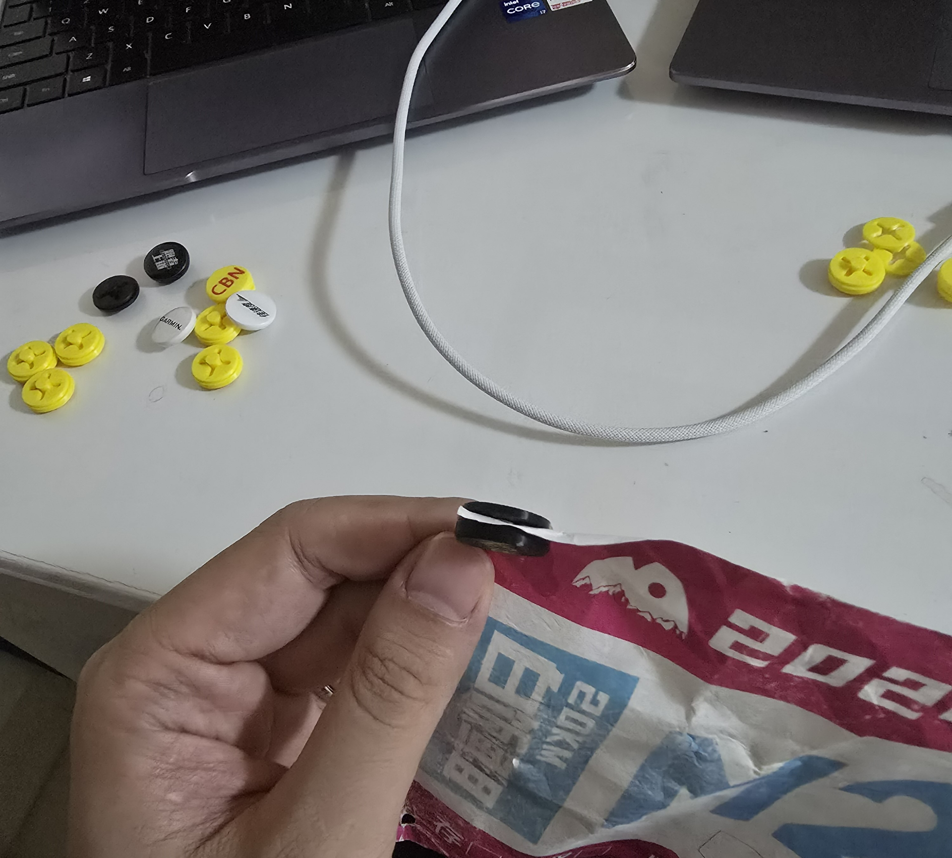 Marathon bib number clip run button