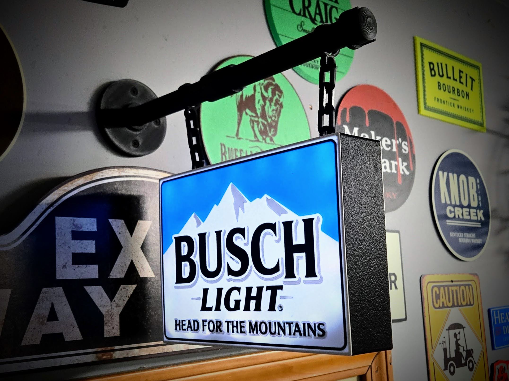 2-Sided Hanging Busch Light & Faux Pipe Mount