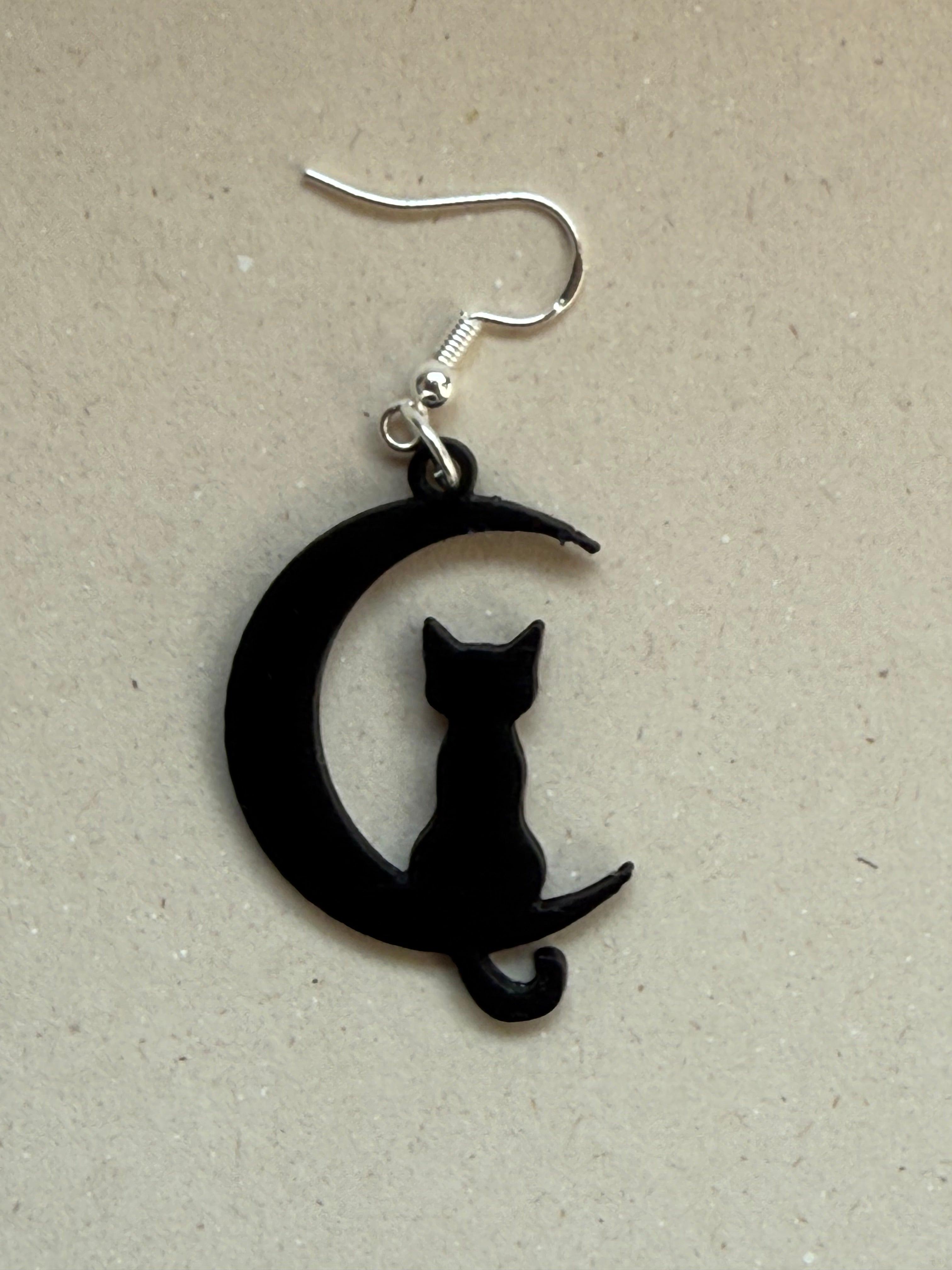 Cat and Moon Earrings
