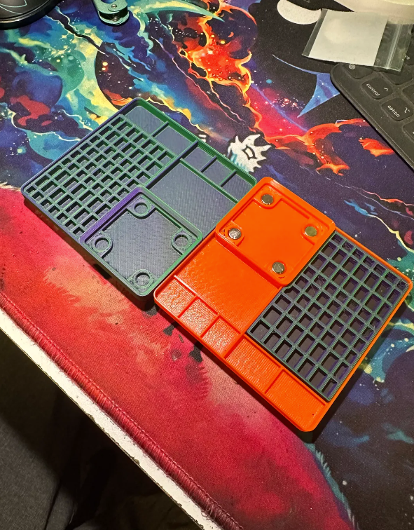 Gridfinity Big/Small Parts Project Tray W/ 1x1 Screw Bin, 63 Slot Grid Magnet Tray & Stackable Lid