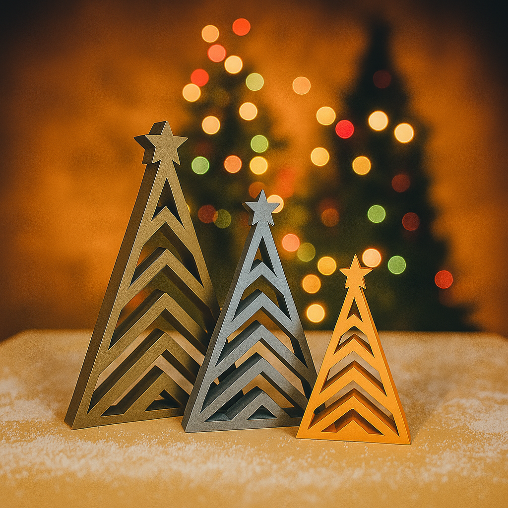 Modern Christmas Tree Set – 4 Geometric Designs