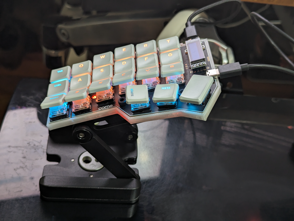Ergonomic corne keyboard custom case, mount and choc key tilts