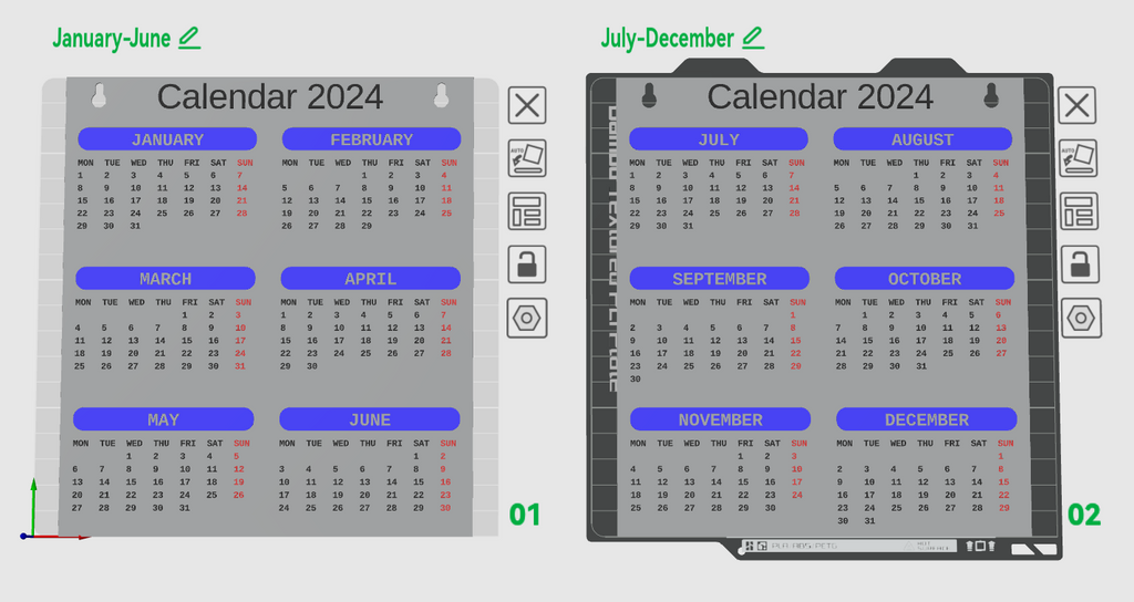 Customizable parametric calendar