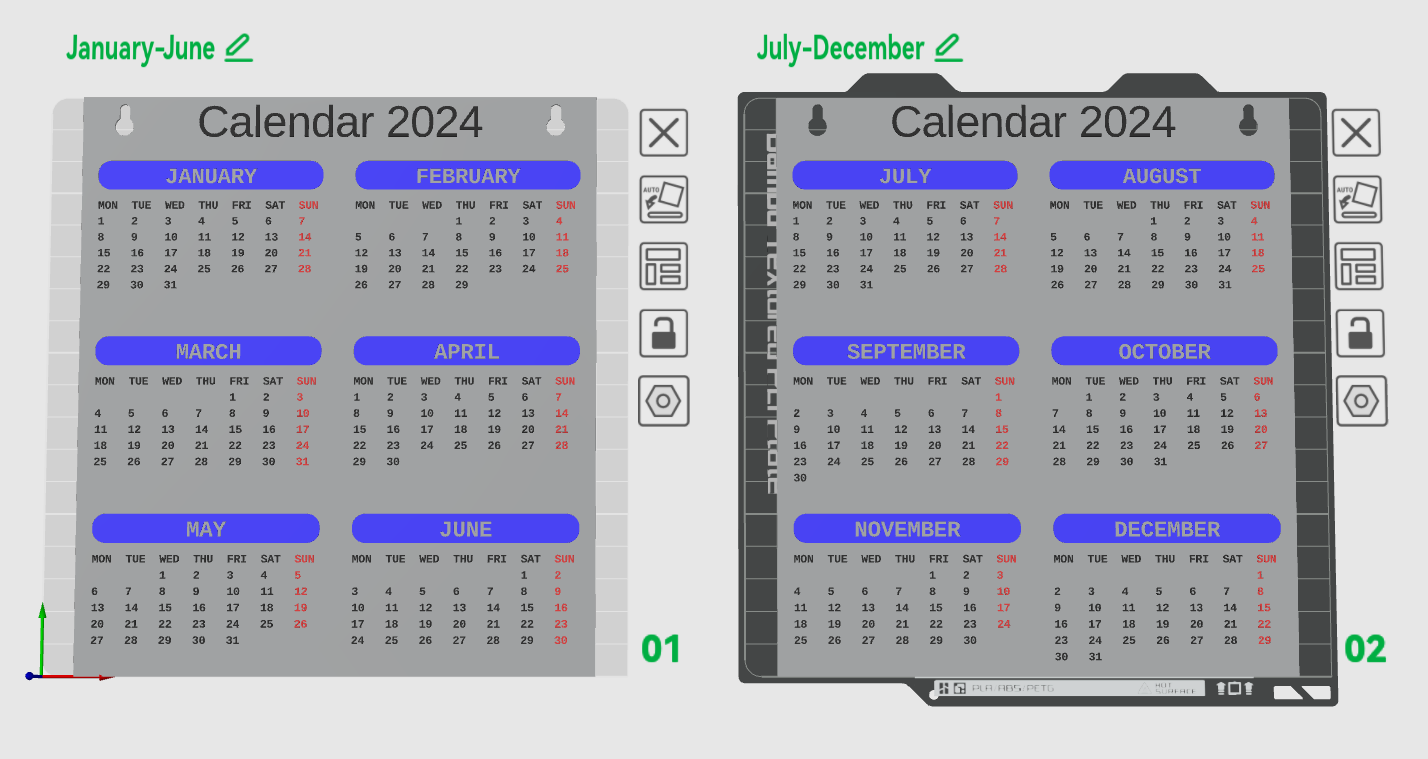 Customizable parametric calendar