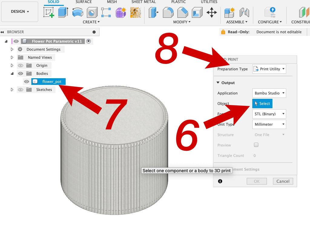 Flower Pot with Ridges – Parametric (Fusion 360)