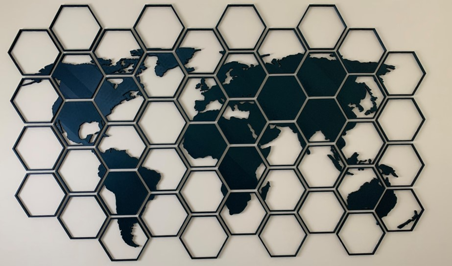 World Map Hexagon Wall Art