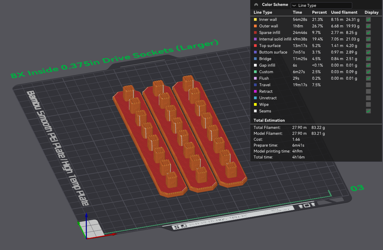 3/8" Socket Organizer Rail (Use TPU Filament)