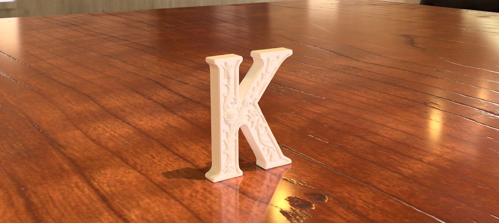 Standing Letter K in a Gypsum Floral Style