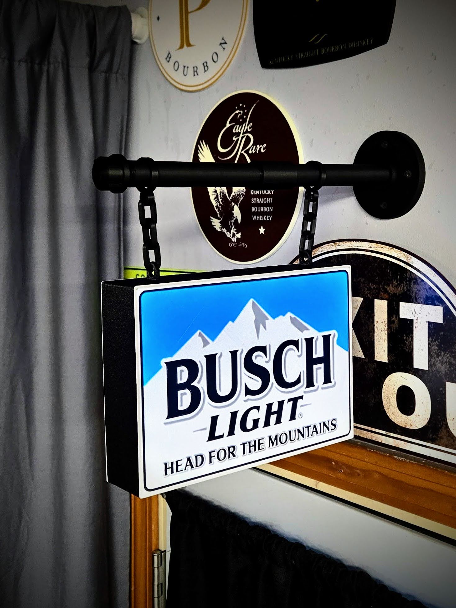 2-Sided Hanging Busch Light & Faux Pipe Mount