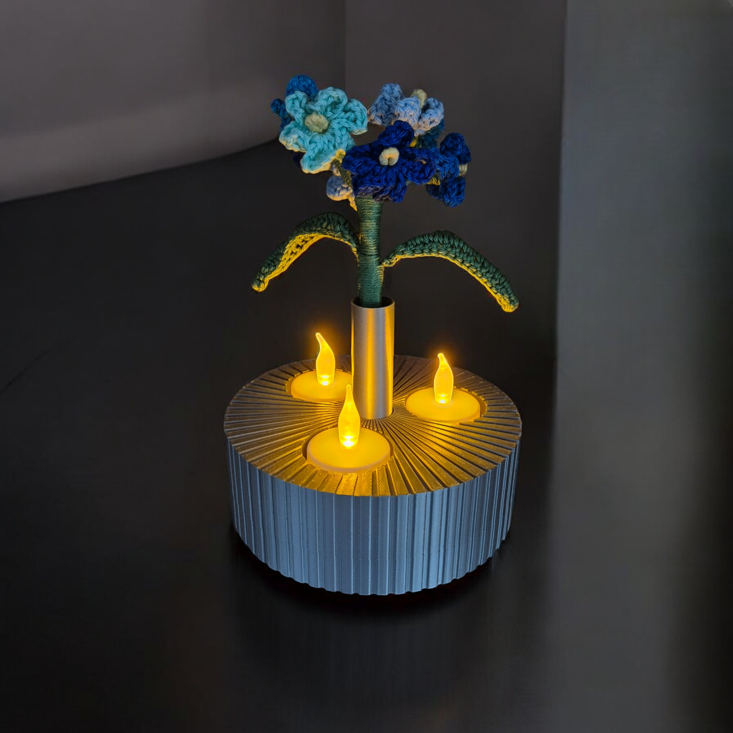Three-Light Candle Holder with small vase