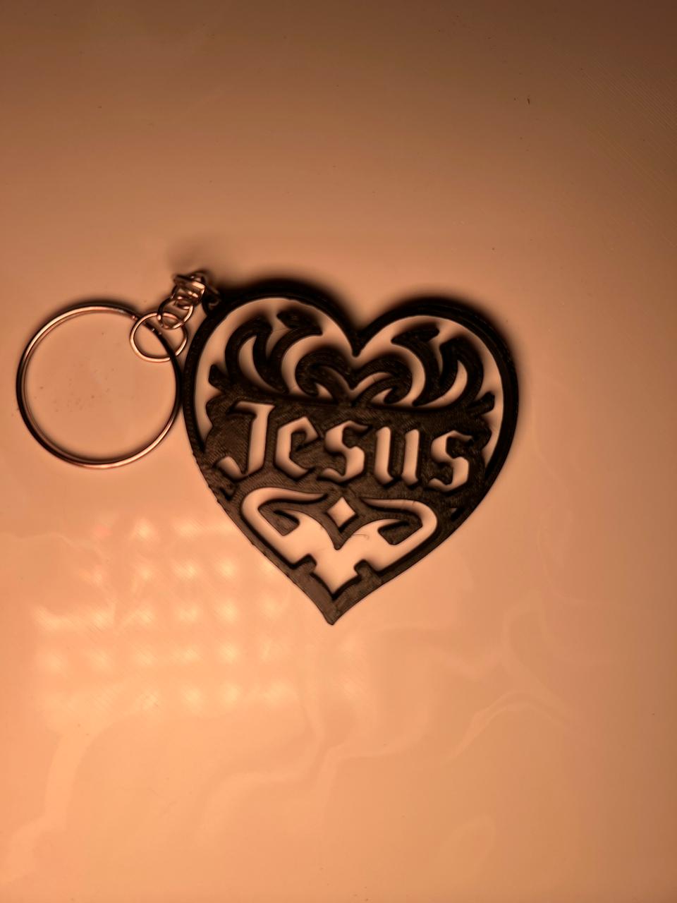 Jesus Heart Keychain – Ornamental Filigree Design