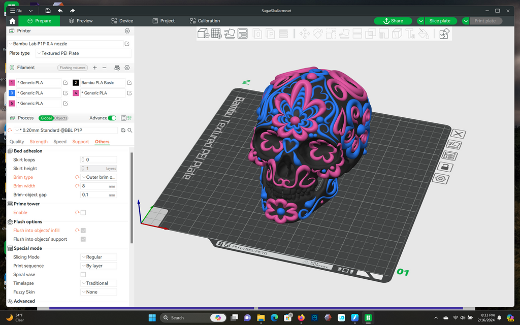 Sugar Skull multi color painted compatible