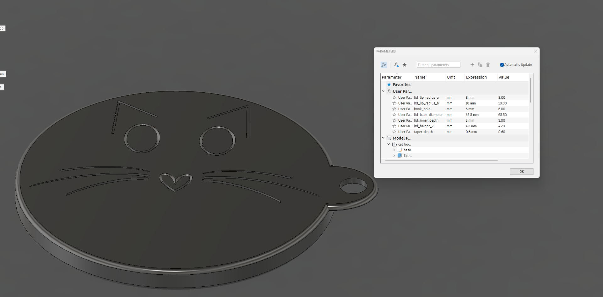 Parametric TPU Lid for Cans (Cat Face)