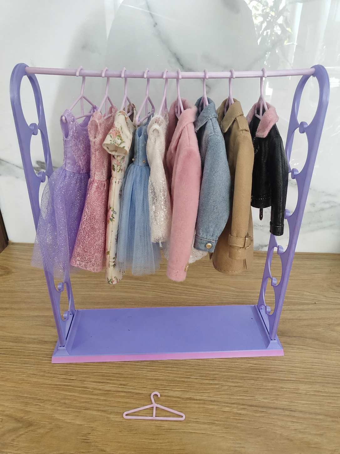 Doll clothes rack with hangers