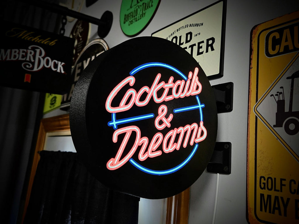 Retro Cocktails & Dreams Bar Lightbox Sign