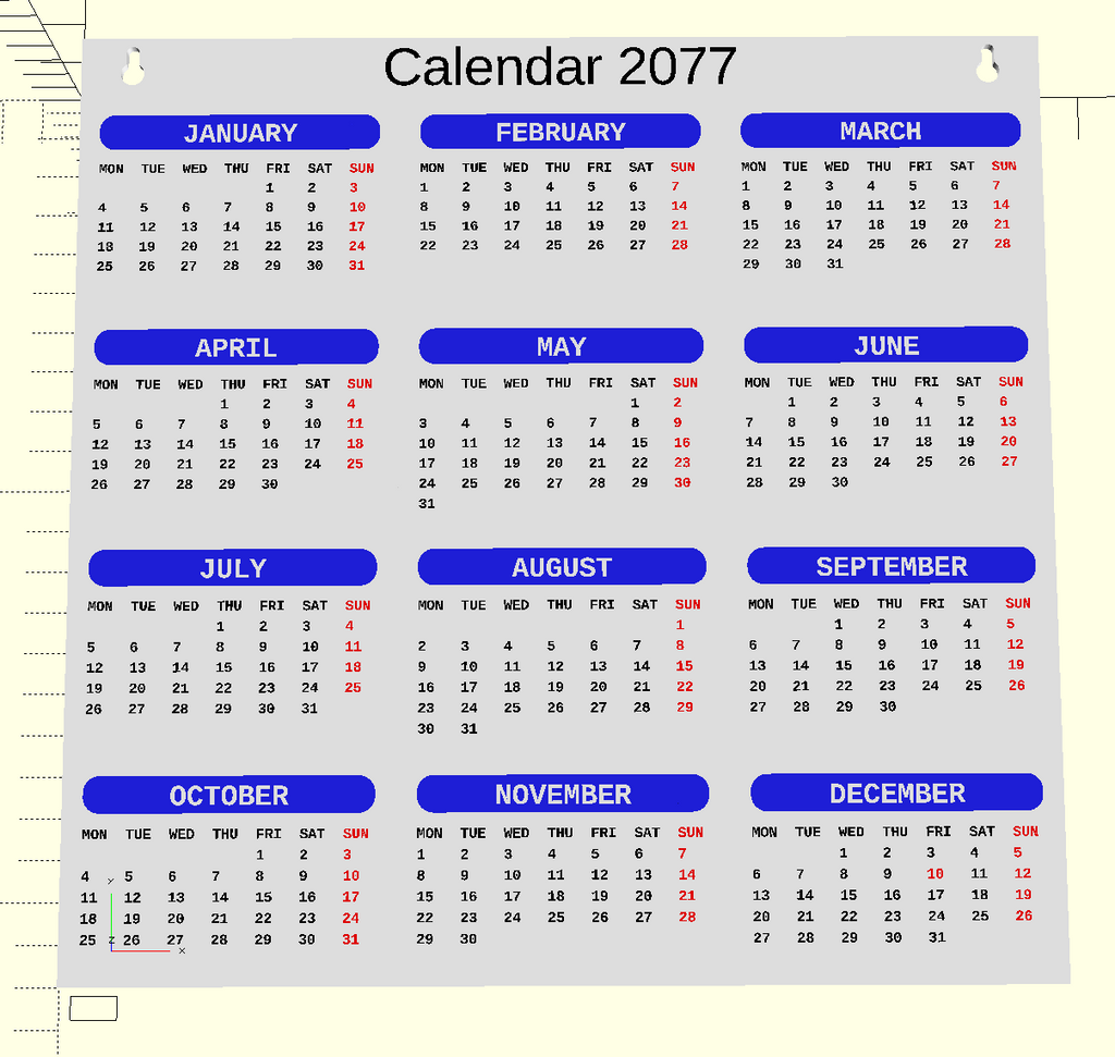 Customizable parametric calendar
