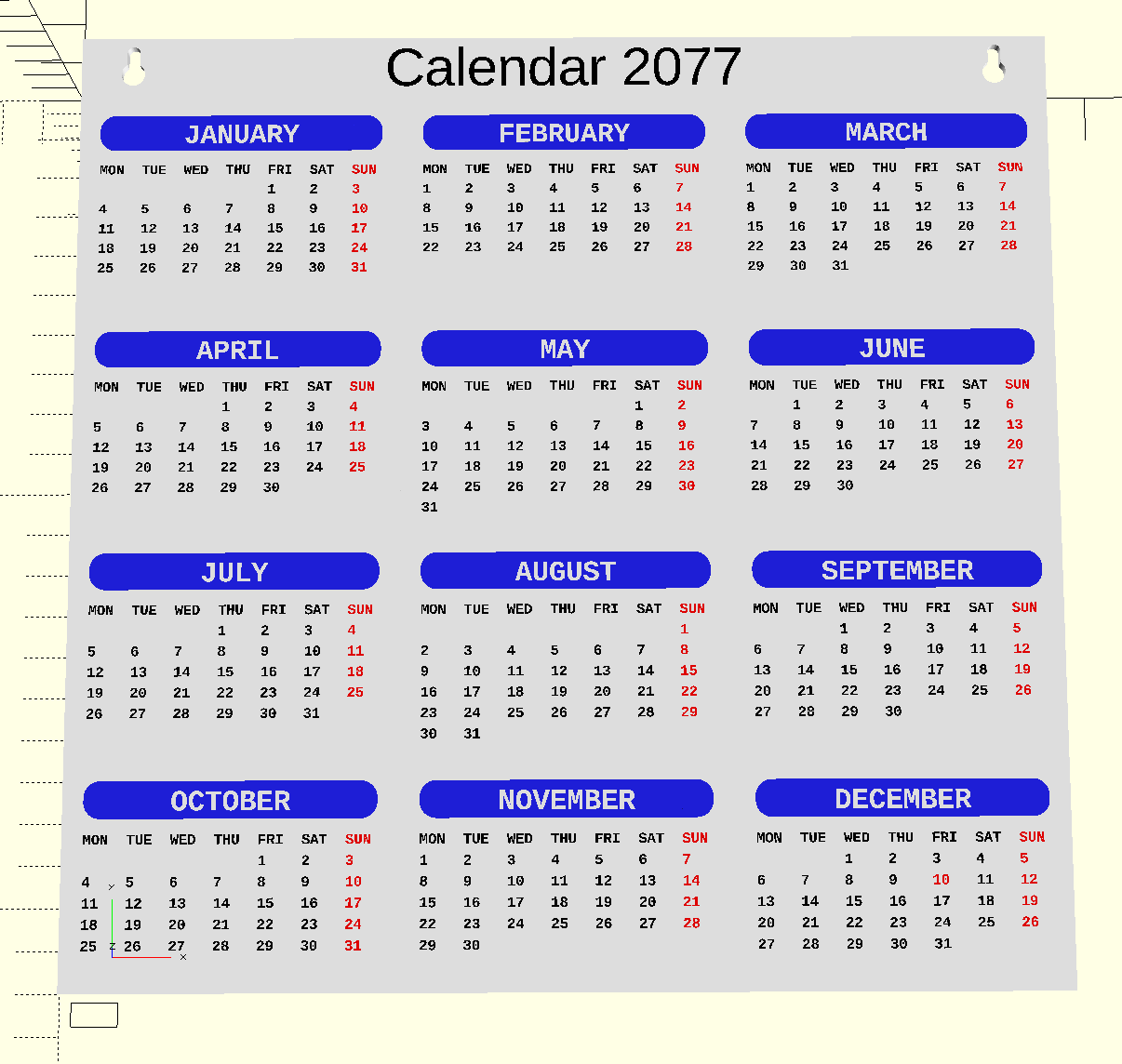Customizable parametric calendar