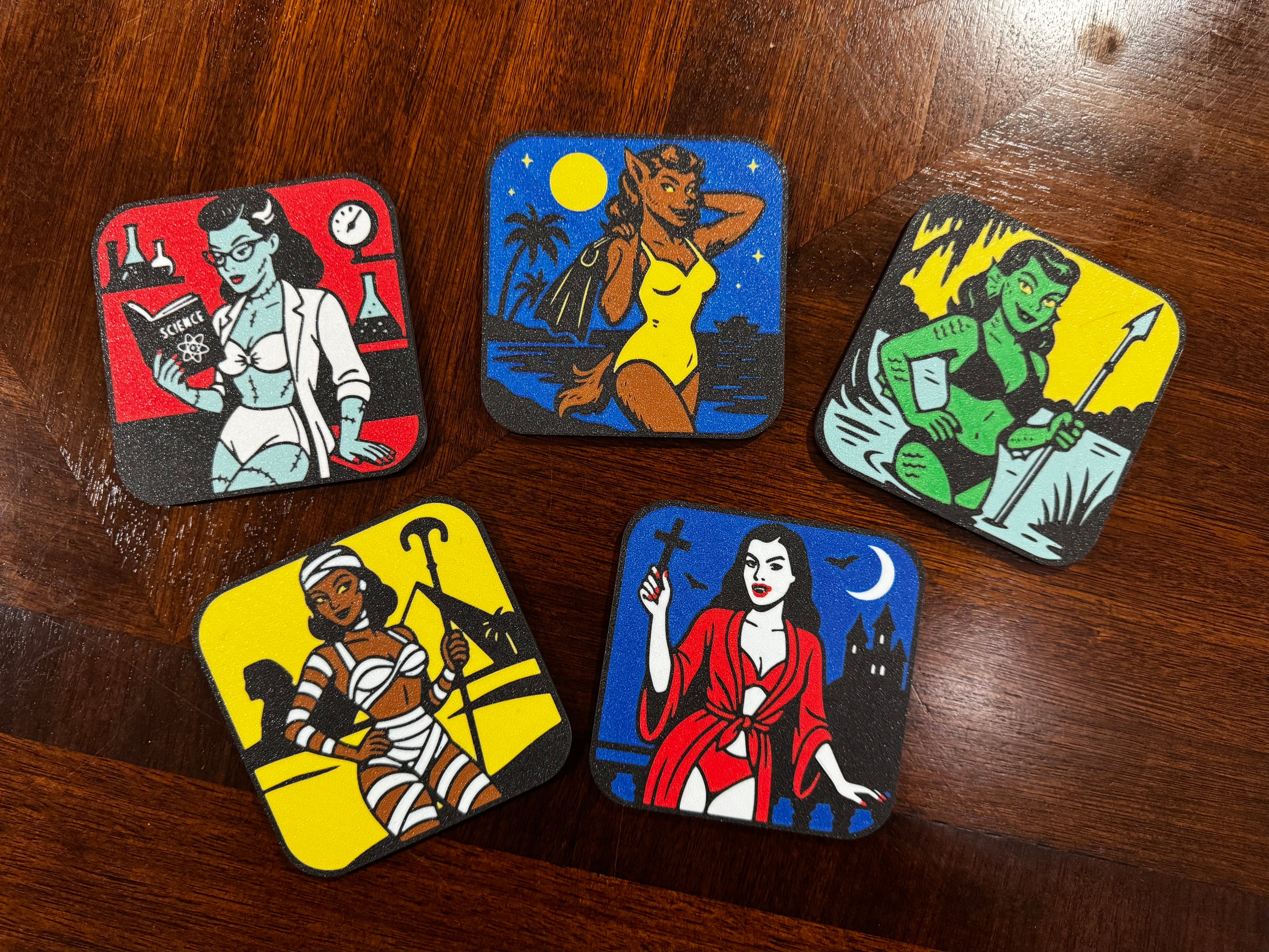 Classic Monster Pinups - Halloween Coasters