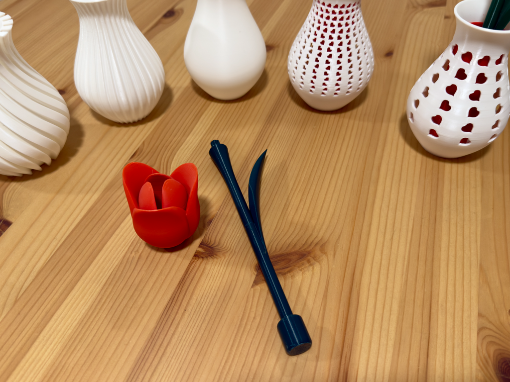 Tulip flower with stem, stand & vases