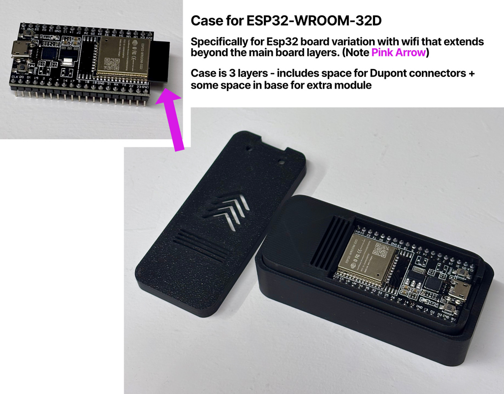 Case for ESP32-WROOM-32D board with longer Wifi