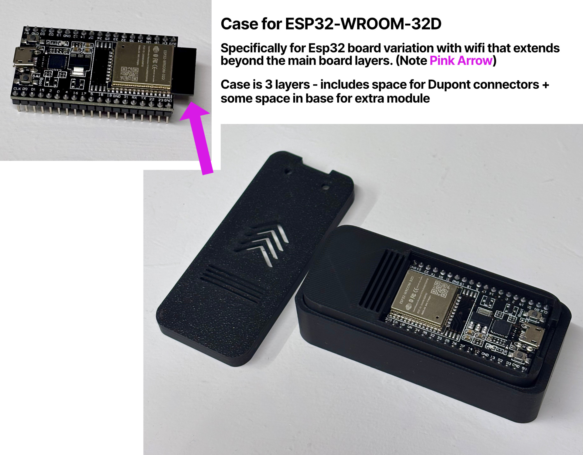 Case for ESP32-WROOM-32D board with longer Wifi