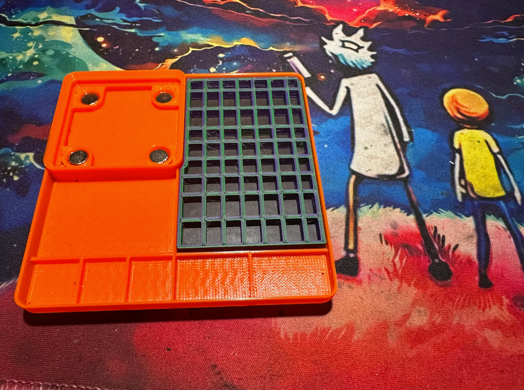 Gridfinity Big/Small Parts Project Tray W/ 1x1 Screw Bin, 63 Slot Grid Magnet Tray & Stackable Lid