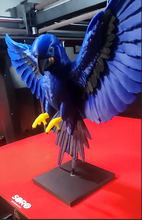 Arara azul em uma base asas abertas