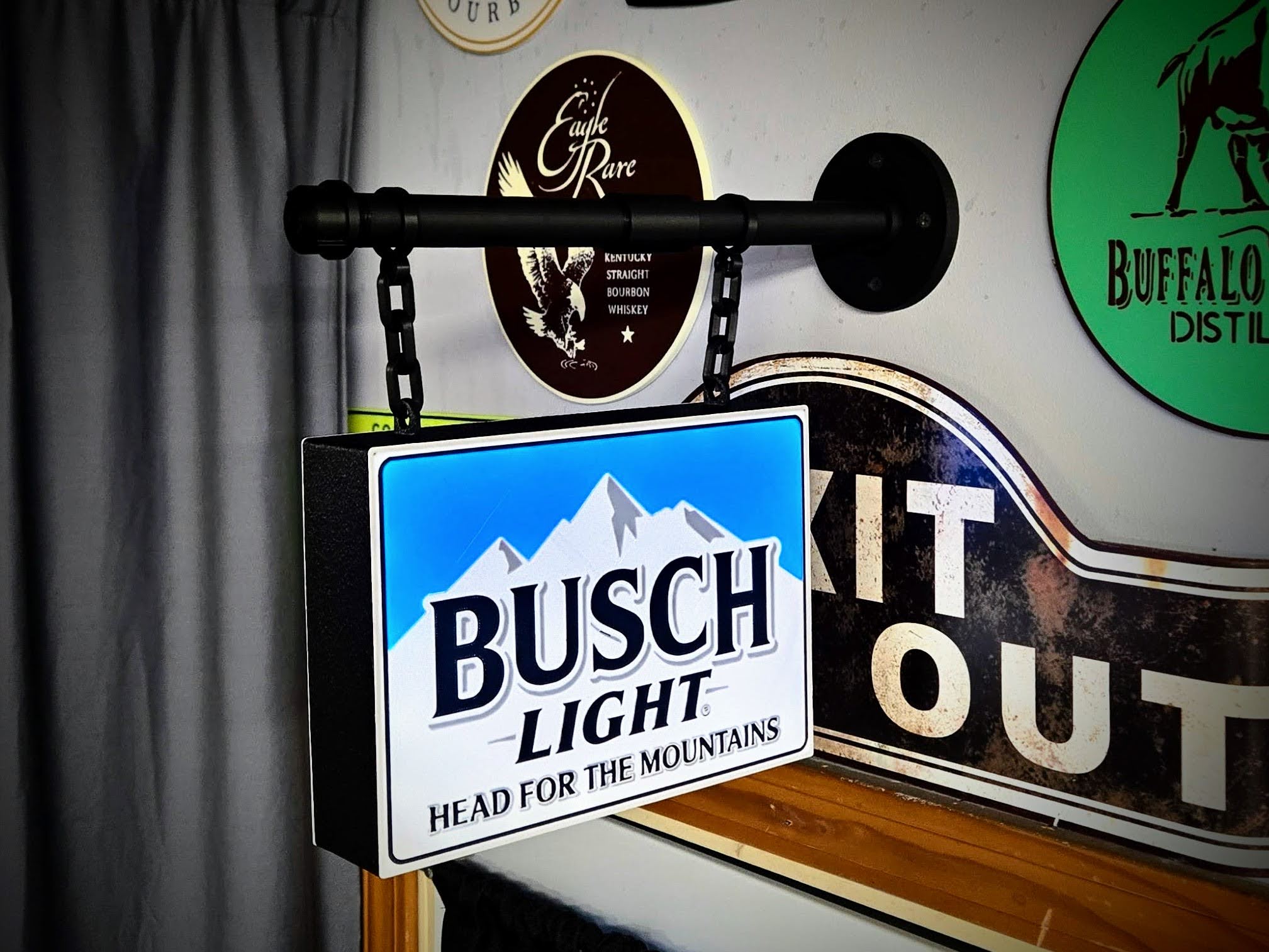 2-Sided Hanging Busch Light & Faux Pipe Mount