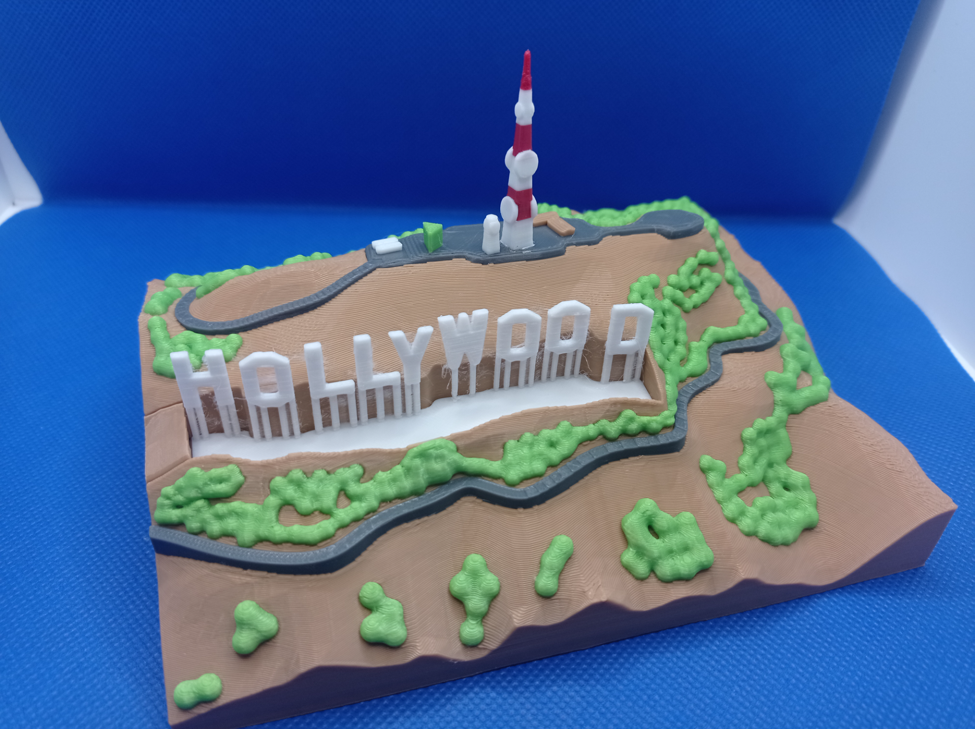 Hollywood landscape (stylized low-poly, brights at night)