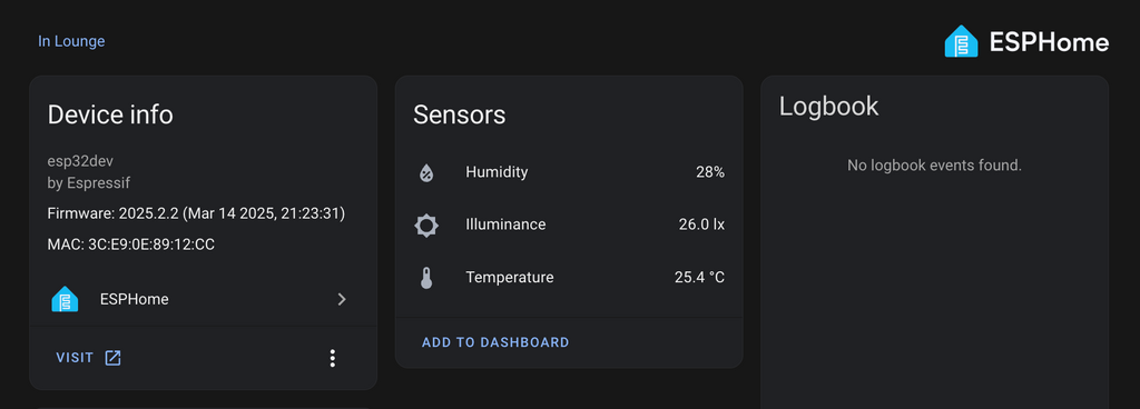 ESP32 NodeMCU-32 with temperature & light sensor