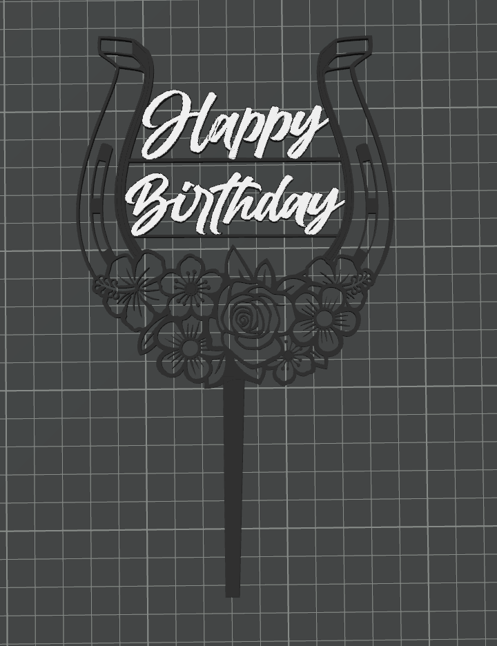 Caketopper Happy Birthday Horseshoe with Flowers