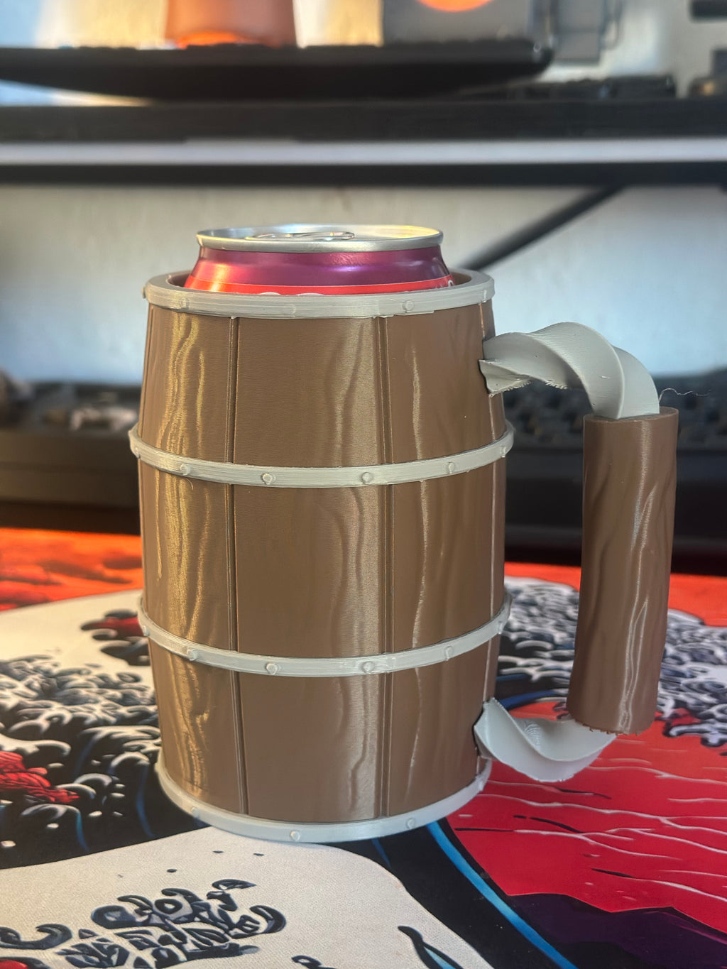 Handled Barrel Can Coozie with Texture - 330ml