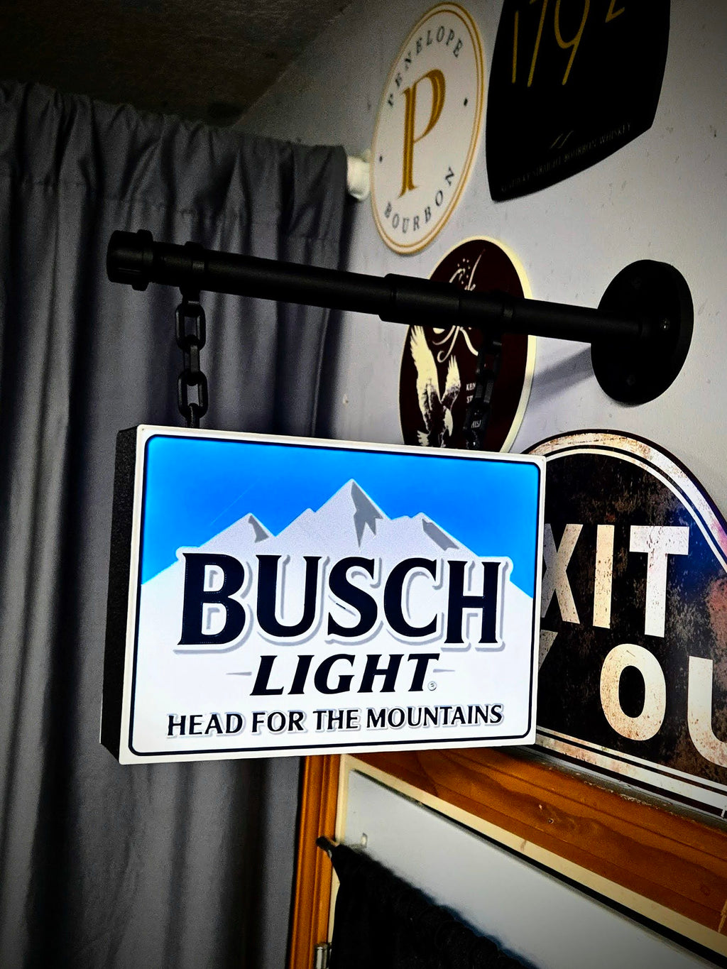 2-Sided Hanging Busch Light & Faux Pipe Mount