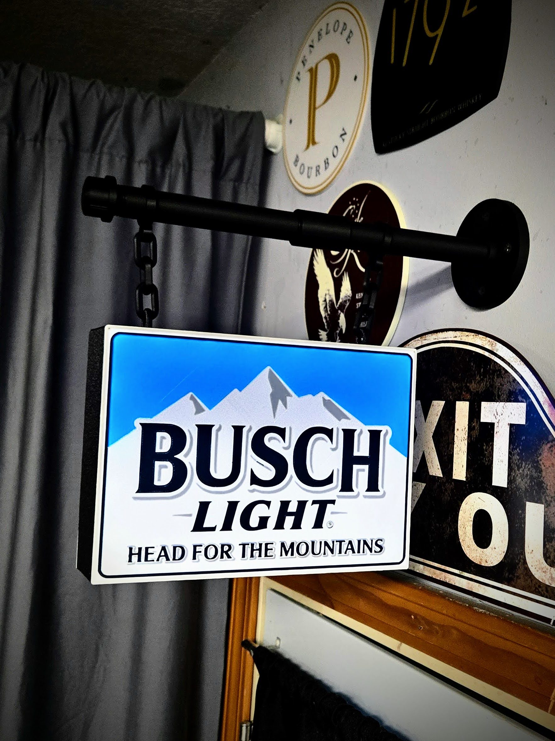 2-Sided Hanging Busch Light & Faux Pipe Mount