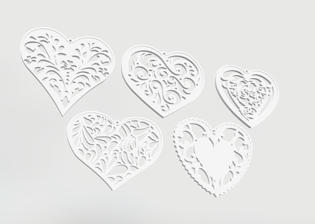 Heart Shaped ornaments set -Two color & Easy print