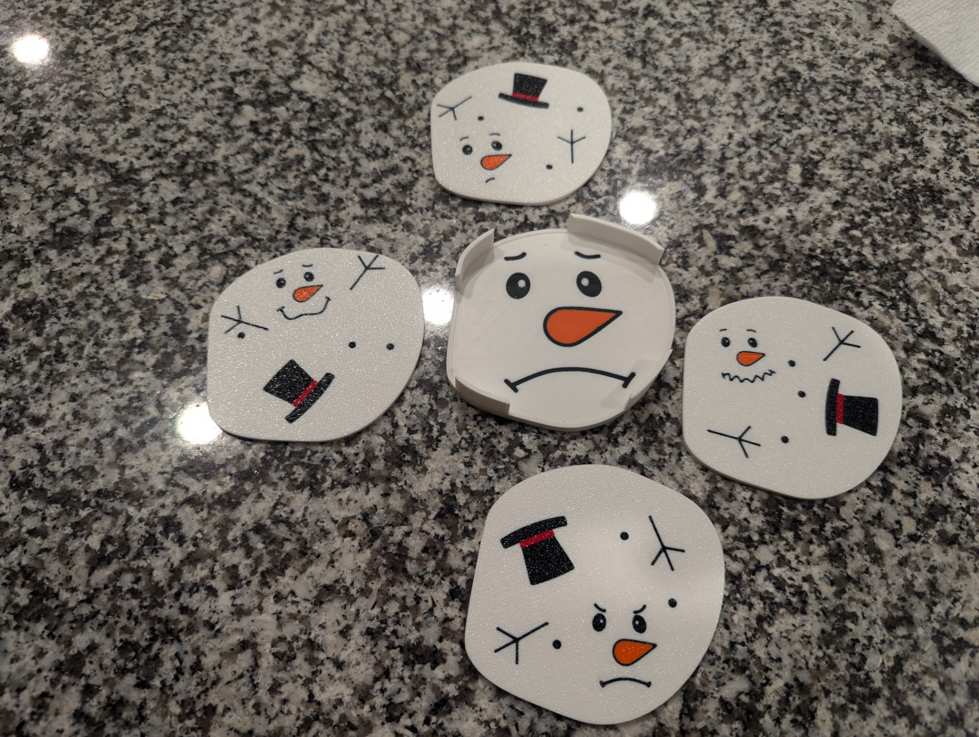 Melted Snowman Coaster Set + Holder - A Frosty End