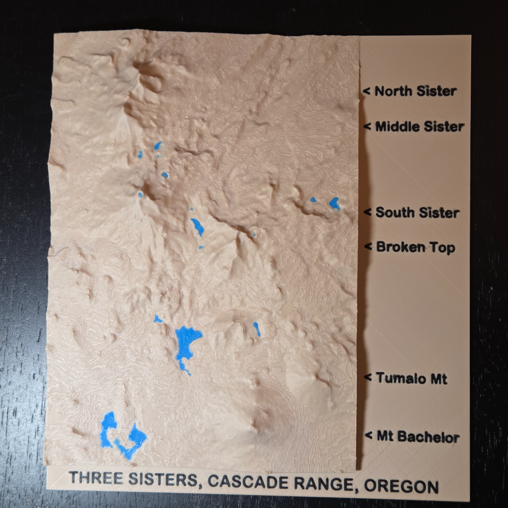Topo of the Three Sisters Mountains , Oregon USA