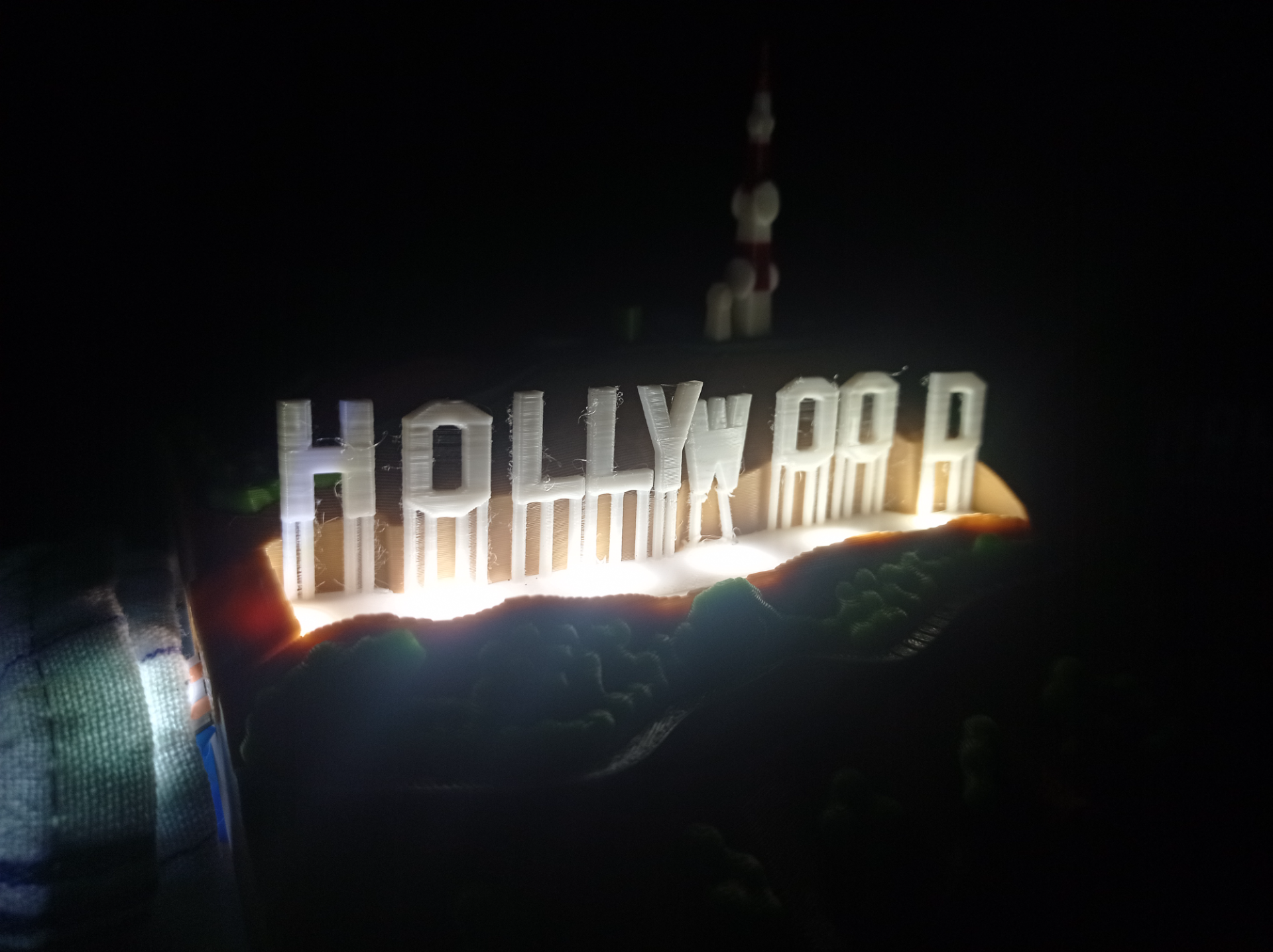 Hollywood landscape (stylized low-poly, brights at night)