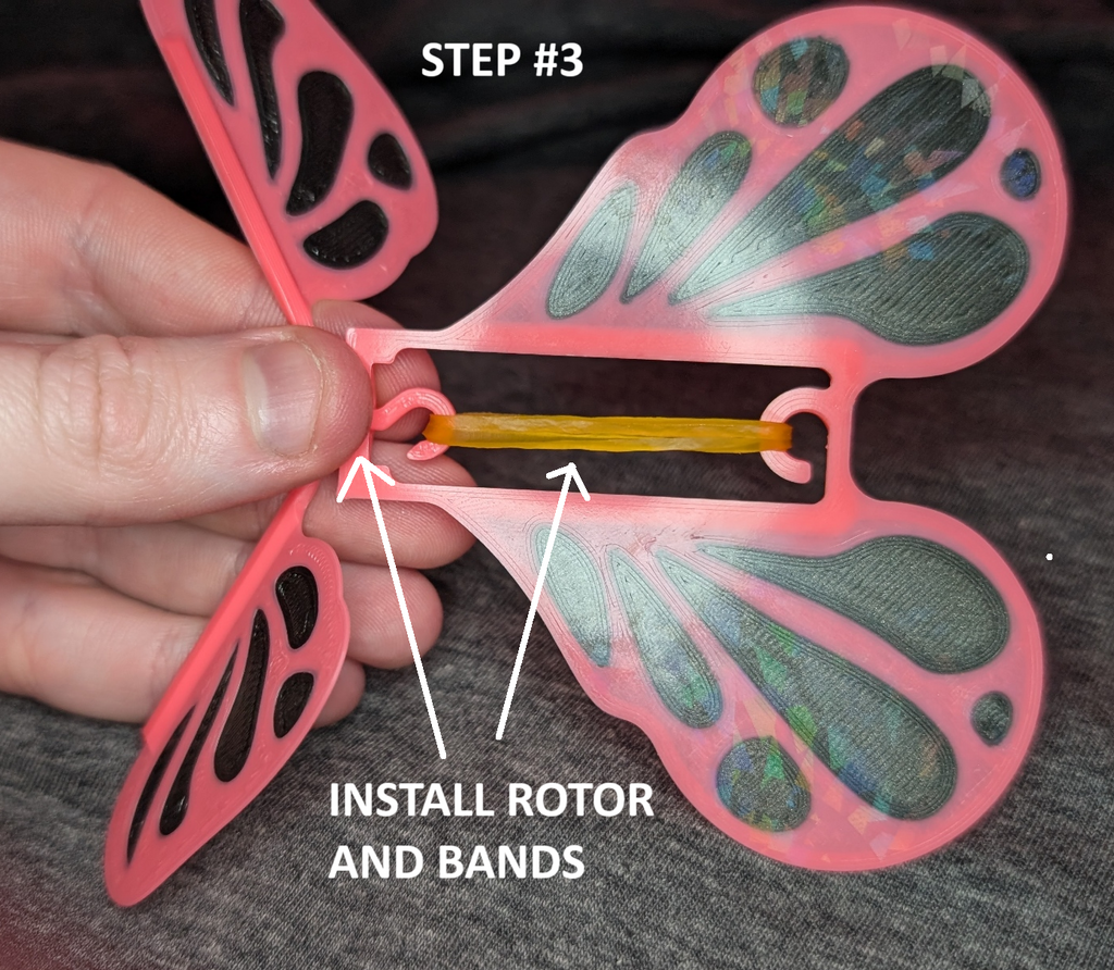 Rubber band powered flying butterfly prank
